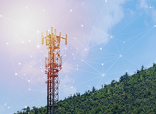 Telephone Tower. Cellular Phone Antenna With Grid Background.