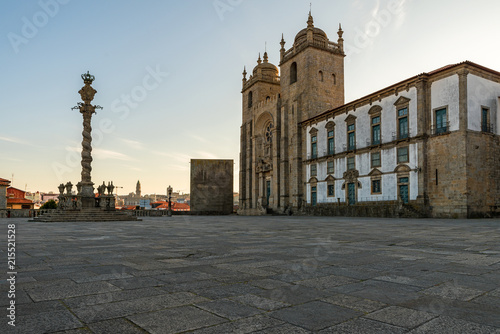 View On Cathedral Se Do Porto With Pillory Of Porto From Square At Sunrise In The City Center Of Porto Portugal Buy This Stock Photo And Explore Similar Images At Adobe