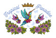 Hummingbirds butterflies crown roses embroidery patch fashion tropical paradise.