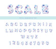 Scale trendy font. Cute alphabet for mermaid birthday cards, posters. Vector