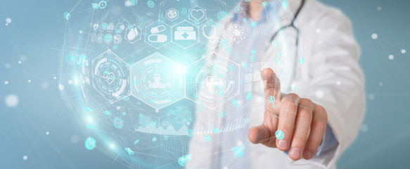 Poster - Doctor using digital medical futuristic interface 3D rendering