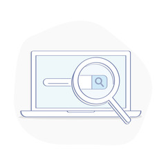 Aufkleber - Web search or research via computer, laptop. Computer with open browser window and magnifying glass. Web search, SEO, ranking sites, rating icon concept, flat outline vector