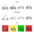 Children bicycle, a double tandem and other types.Different bicycles set collection icons in black, flat, monochrome style vector symbol stock illustration web.