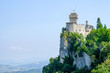 Beautiful view of the European castle against the blue sky. Italy, San Marino.