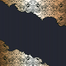 Royal, Vintage, Gothic Background In Gold And Black With Classic Baroque, Rococo Ornaments. Square Format