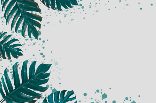 Concept art Minimal background design Leaves monster blue Tropical and leaves in vibrant bold gradient trendy Summer Tropical Leaves Design
