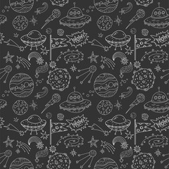 Wall Mural - seamless vector pattern with cosmos doodle illustrations. galaxy handdrawn elements.