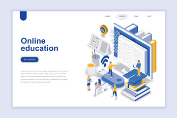 Poster - Online education modern flat design isometric concept. Learning and people concept. Landing page template. Conceptual isometric vector illustration for web and graphic design.