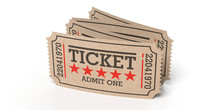 Cinema Old Type Tickets Beige Isolated Recycle On A White Background, 3d Illustration.