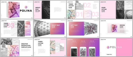 Wall Mural - Minimal presentations design, portfolio vector templates with elements on white background. Multipurpose template for presentation slide, flyer leaflet, brochure cover, report, marketing, advertising.