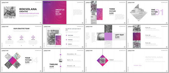 Wall Mural - Minimal presentations design, portfolio vector templates with elements on white background. Multipurpose template for presentation slide, flyer leaflet, brochure cover, report, marketing, advertising.