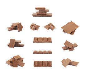 Canvas Print - Pile of milk chocolate pieces isolated