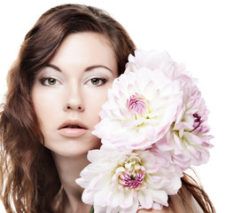 woman with big pink flowers