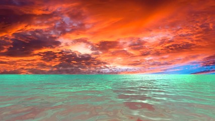 Wall Mural - A glimmering tropical ocean with light flickering off the surface during a dramatic sunset