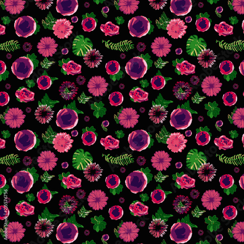 Beautiful Pink And Purple Flowers And Bright Green Leaves In A Repeating Pattern For Creative Designs Textile Fabric Backdrop Backgrounds And Card Templates Pattern Swatch Available At Ai File Stock Vector