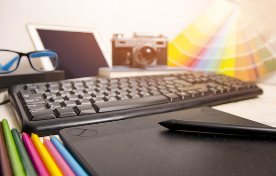 Graphic designers setup, graphic design concept 