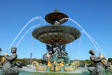 Fountain On Place De La Concorde In Paris, France
