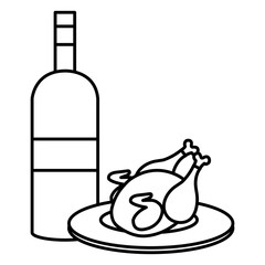 Wall Mural - delicious chicken meat with wine bottle