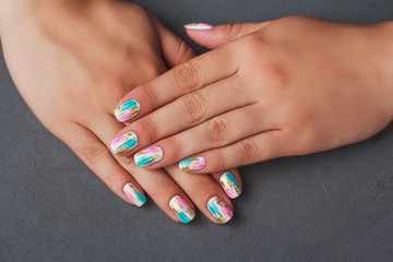 Wall Mural - Pink and light blue abstract painting nail art