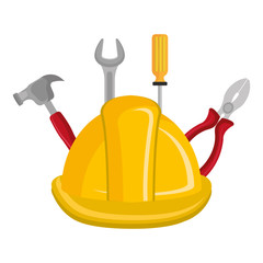 Wall Mural - construction helmet with tools