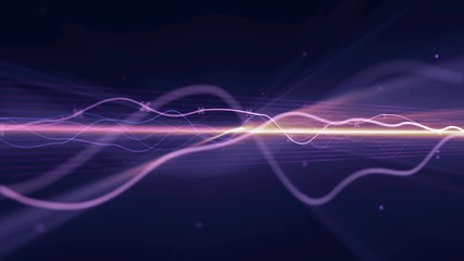 Color animated lines and waves on dark background. Abstract animation footage.
