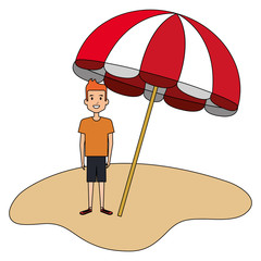 Poster - little boy with umbrella beach