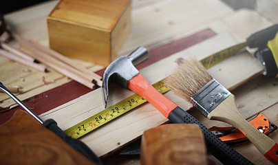 Set of Woodworking Tools on Table