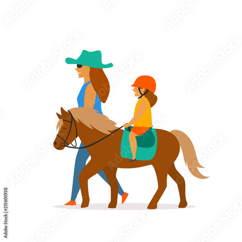 Fotografía small girl riding pony vector graphic