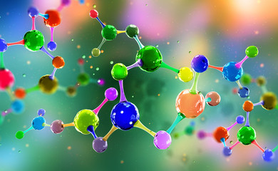 Aufkleber - Molecule 3D illustration. Scientific breakthrough in the field of molecular synthesis. Nanotechnology in medical research of biochemical processes