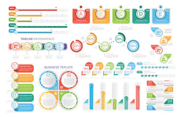 Poster - Vivid collection of various infographic informative templates with charts and labels isolated on white background