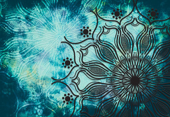 Wall Mural - Abstract mandala graphic design and watercolor digital art painting for ancient geometric concept background
