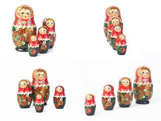 Travel around the world for your colorful life .Enjoy the funny trip journey .Top view for copy space some idea your create destination .object  cute  ,  Set of matrioshka dolls on white background.