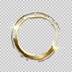 Poster - sparkling golden ring frame made on brush stroke isolated on transparent background. vector design e