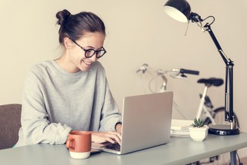 Sticker - Woman using computer laptop