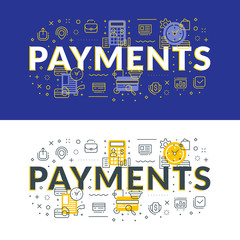 Wall Mural - payments. flat line illustration concept for web banner and printed materials. vector illustration i