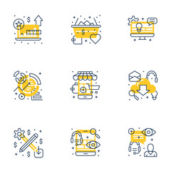 Wall Mural - set of 9 flat line business icons. flat line illustration concept for web banner and printed materia
