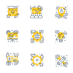 Wall Mural - Set of 9 flat line business icons. Flat line illustration concept for web banner and printed materials. Vector illustration