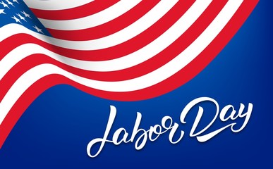 Wall Mural - Labor Day. Banner for USA Labor Day sale, promotion, advertisement. Template with hand lettering and american flag