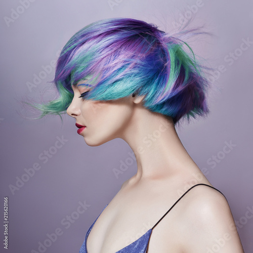 Portrait Of A Woman With Bright Colored Flying Hair All Shades Of