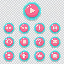 2D Game Button Vector Cartoon Icons Set. UI Kit Web Element For Mobile App Isolated On A Transparent Background.