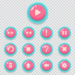 2D game button vector cartoon icons set. UI kit web element for mobile app isolated on a transparent background.