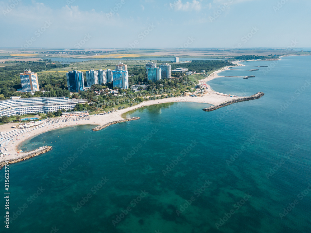 Aerial Drone View Of Neptun-Olimp Resort At The Black Sea In Romania - obrazy, fototapety, plakaty 