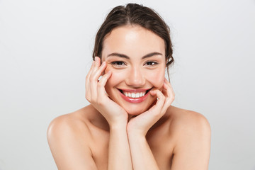 beauty portrait of a smiling young topless woman