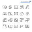 Online education line icons. Editable stroke. Pixel perfect.