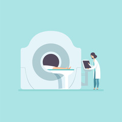 Poster - Doctor scanning patient with scanner machine, MRI scan and diagnostics concept vector Illustration