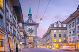 Fototapeta  - Zytglogge clock tower on Kramgasse street with shopping area in old city center of Bern