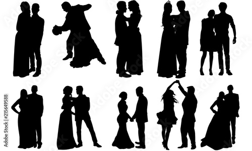 Prom Couple Silhouette Ballroom Dance Vector Bride And Groom