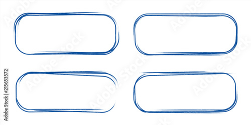 Cuadros en Lienzo Set of hand drawn grunge style dark blue vintage ball pen rounded rectangle scribbles on white paper background