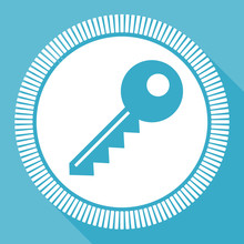 Key editable flat vector icon, square web button, blue computer and smartphone application sign in eps 10