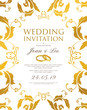Wedding invitation design template (Save the date card). Classic Golden background with gold floral border frame useful for any Invitations,  marriage, anniversary, engagement party